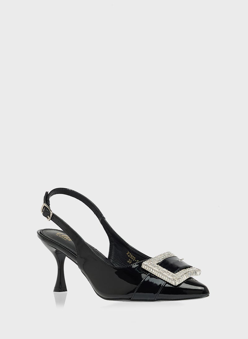 ELLA Sling Back Heeled Pump With Diamante Buckle  - Image 2