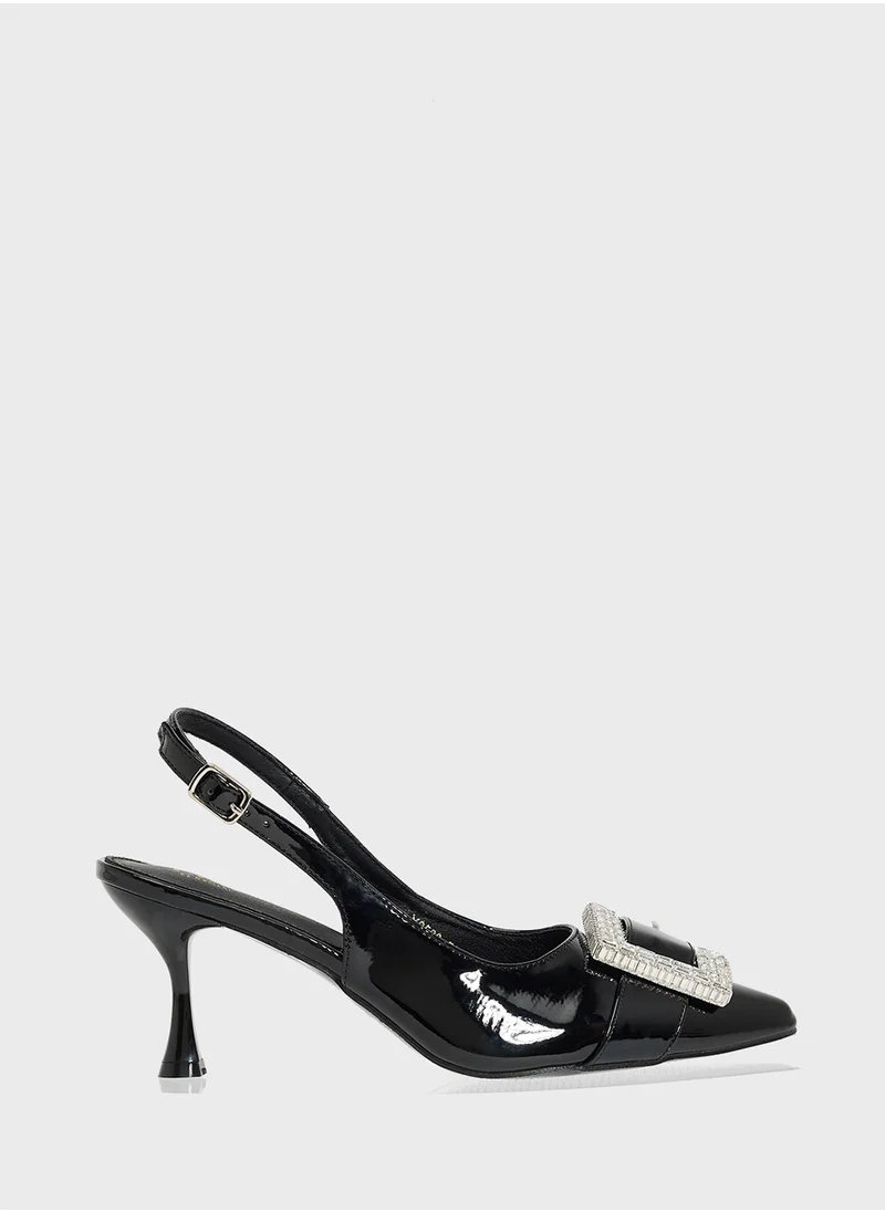 ايلا Sling Back Heeled Pump With Diamante Buckle