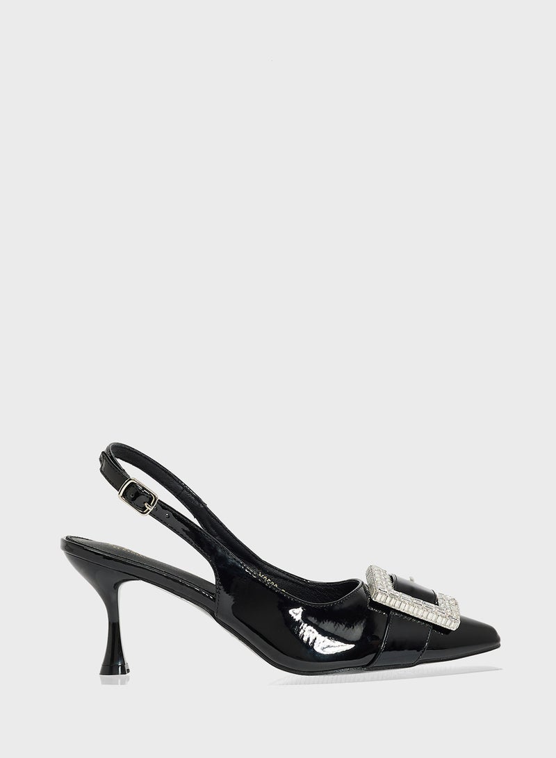 ELLA Sling Back Heeled Pump With Diamante Buckle  - Image 1