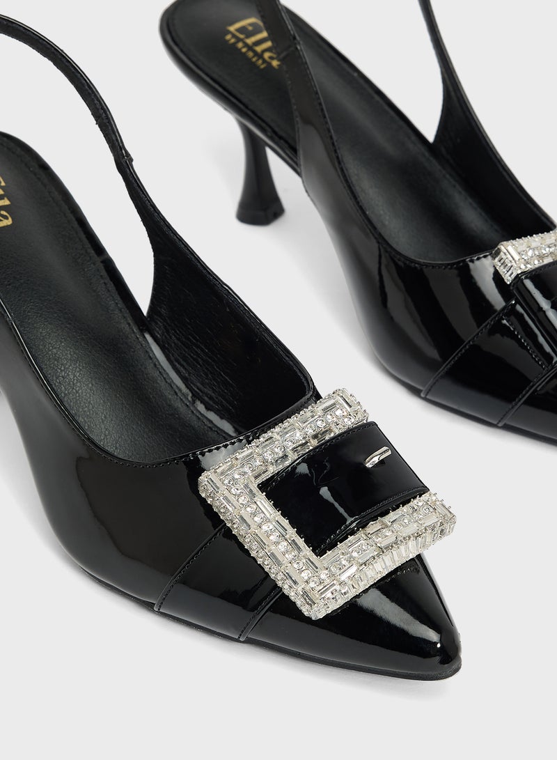 ELLA Sling Back Heeled Pump With Diamante Buckle  - Image 4