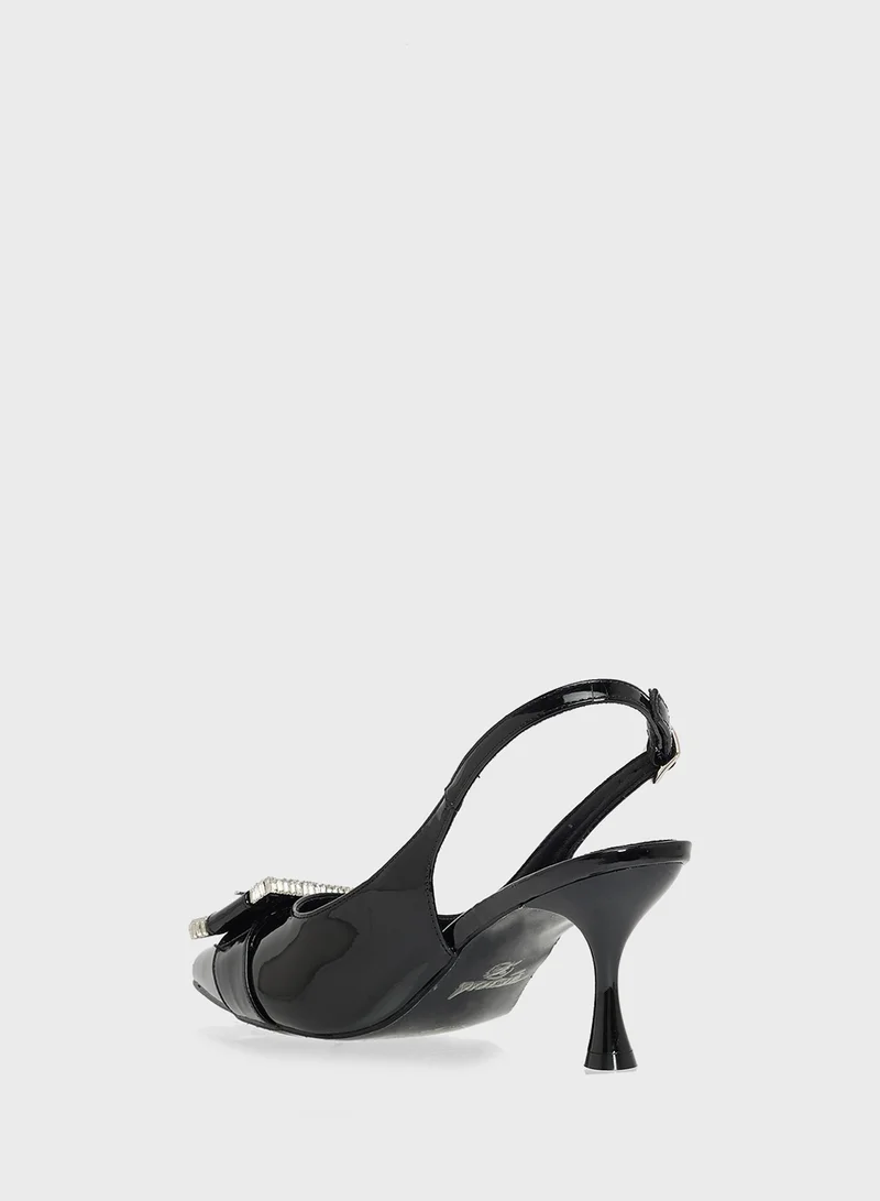 ELLA Sling Back Heeled Pump With Diamante Buckle