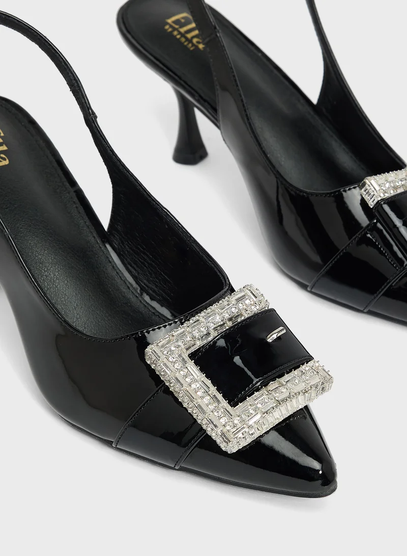 ELLA Sling Back Heeled Pump With Diamante Buckle