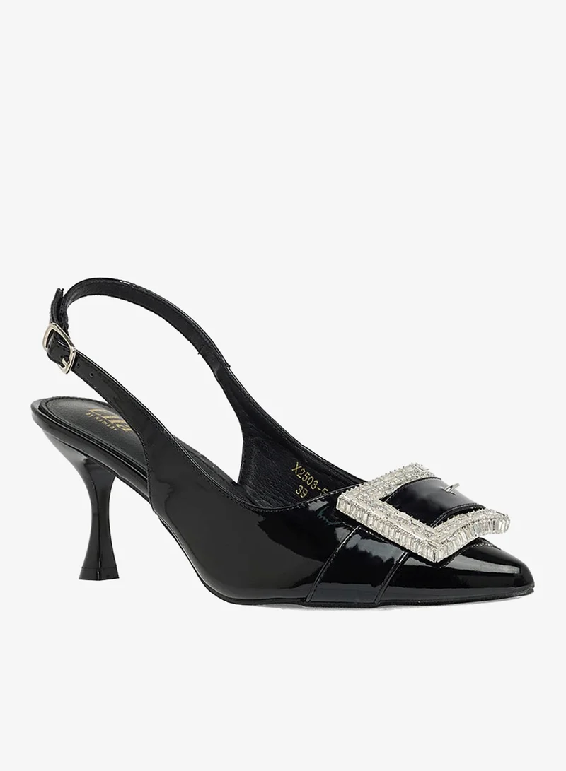 ELLA Sling Back Heeled Pump With Diamante Buckle