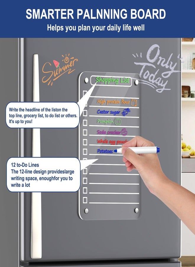 Pasenhome 2 Pcs Acrylic Magnetic Dry Erase Board for Fridge, 12"X6" Clear Magnetic to Do List White Board, Acrylic Dry Erase to Do List for Refrigerator, Magnet Whiteboard with 6 Markers - Image 2