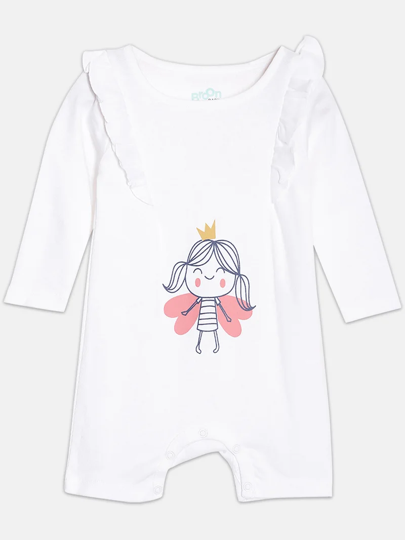 Broon Broon Infant Girls Pink and White Printed Organic Cotton Rompers Pack of 2