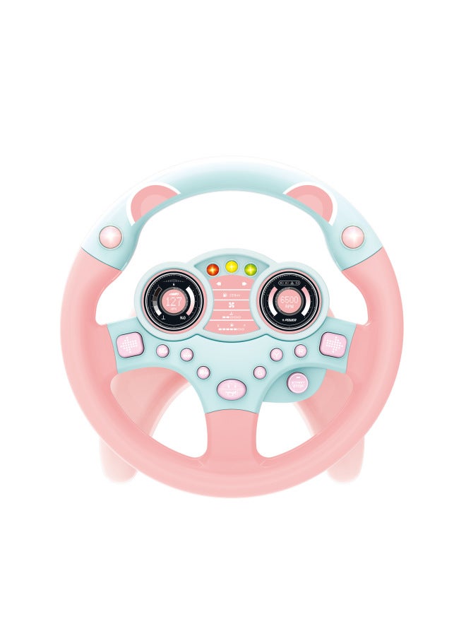 Children's Toys Trembles Steering Wheel Simulation Driving Steering Wheel Puzzle Early Education Machine Steering Wheel Toy Spot-Color:1026-03A Pink With Base (English Packaging)  - Image 1