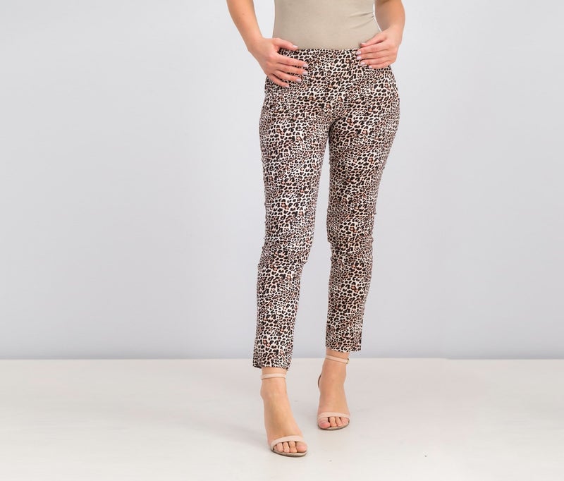 MANGO Women Leopard Cotton Trouser, Black and Beige  - Image 1