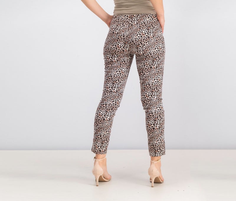 MANGO Women Leopard Cotton Trouser, Black and Beige  - Image 3
