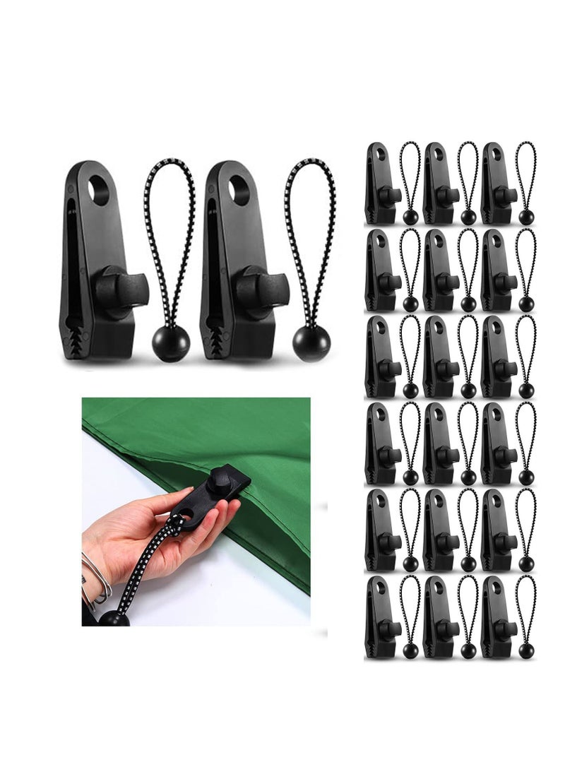 Excefore - Tarp Clips and Ball Bungee Cords, 40 Pcs Tarp Clamps Heavy Duty Lock Grip, Shark Tent Fasteners Clips,  Pool Awning Cover Bungee Cord Clip, Car Cover Clamp, Clamp for Outdoor Tent(Black) - Image 1