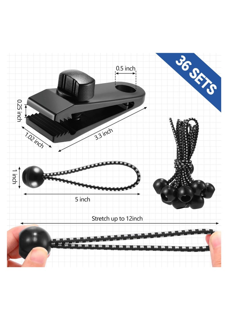 Excefore - Tarp Clips and Ball Bungee Cords, 40 Pcs Tarp Clamps Heavy Duty Lock Grip, Shark Tent Fasteners Clips,  Pool Awning Cover Bungee Cord Clip, Car Cover Clamp, Clamp for Outdoor Tent(Black) - Image 1