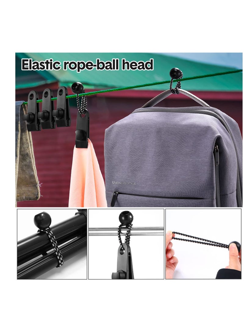 Excefore - Tarp Clips and Ball Bungee Cords, 40 Pcs Tarp Clamps Heavy Duty Lock Grip, Shark Tent Fasteners Clips,  Pool Awning Cover Bungee Cord Clip, Car Cover Clamp, Clamp for Outdoor Tent(Black) - Image 1