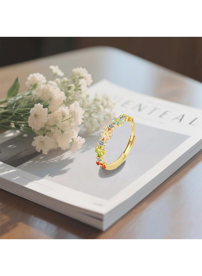 Luckilemon Dainty Daisy Rings Colourful Flower Adjustable Rings for Women Jewelry Gift, Friendship Promise Fashion Jewelry Valentine - Image 3