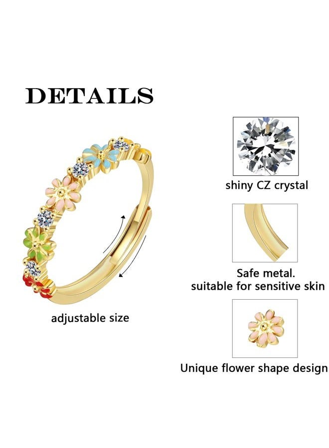 Luckilemon Dainty Daisy Rings Colourful Flower Adjustable Rings for Women Jewelry Gift, Friendship Promise Fashion Jewelry Valentine - Image 4