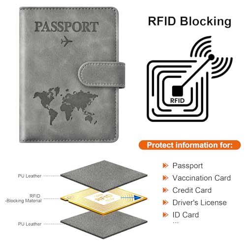 Eoehro Passport Holder for Travel Essentials, Passport Wallet Cover Case for Travel Must Haves Accessories,Passport Book Holders for Women and Men(gray) - Image 4