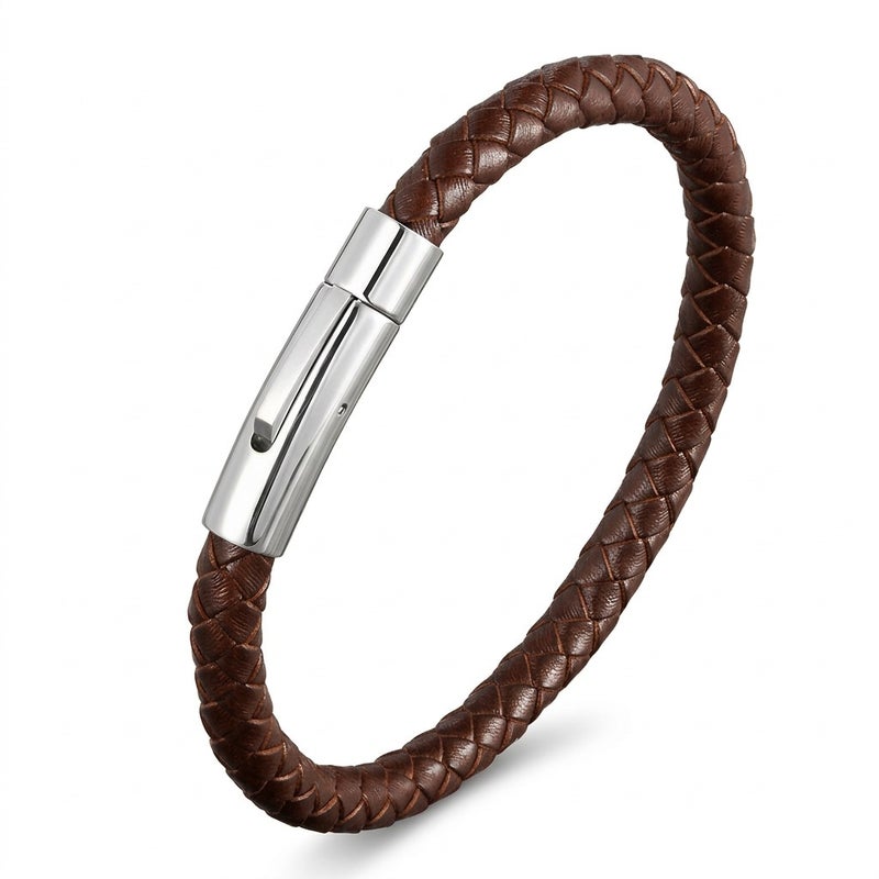 Amber European and American Best-Selling Leather Bracelets Stainless Steel Snap Men's Braided Leather Bracelets Wholesale Manufacturers - Image 5