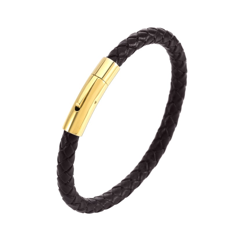 Amber European and American Best-Selling Leather Bracelets Stainless Steel Snap Men's Braided Leather Bracelets Wholesale Manufacturers - Image 1