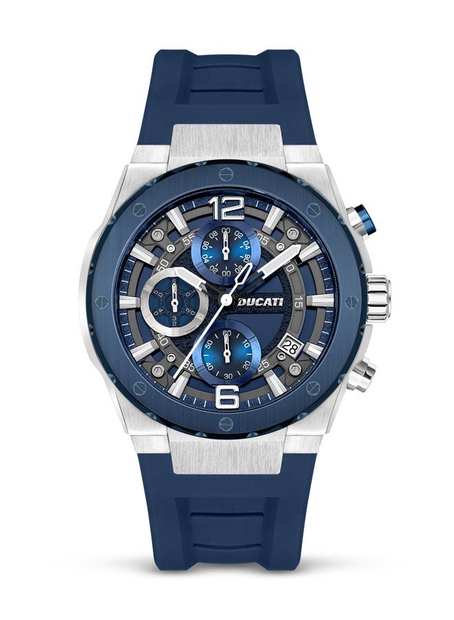 Ducati DT003 Chronograph 43.5mm Men's Watch with Partial Blue See-Through Dial, Silicone Strap - Image 1
