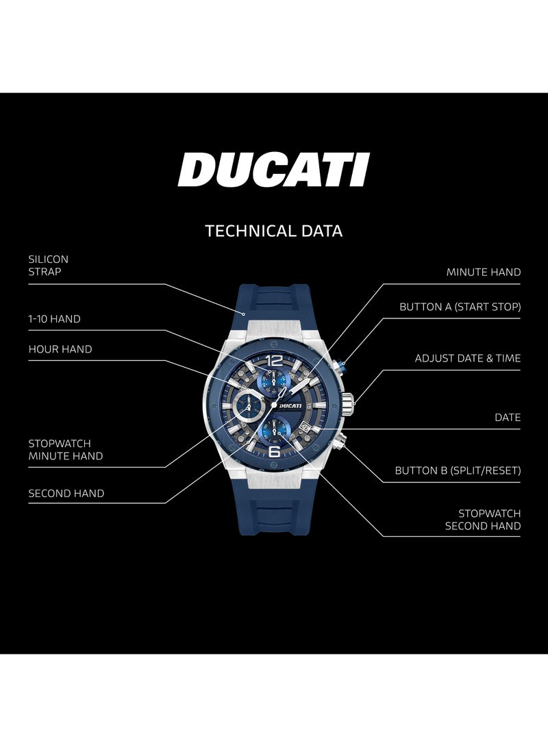 Ducati DT003 Chronograph 43.5mm Men's Watch with Partial Blue See-Through Dial, Silicone Strap - Image 4