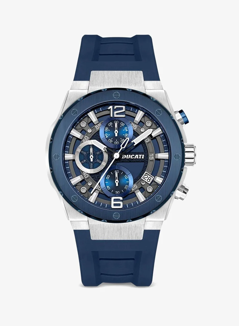 Ducati DT003 Chronograph 43.5mm Men's Watch with Partial Blue See-Through Dial, Silicone Strap
