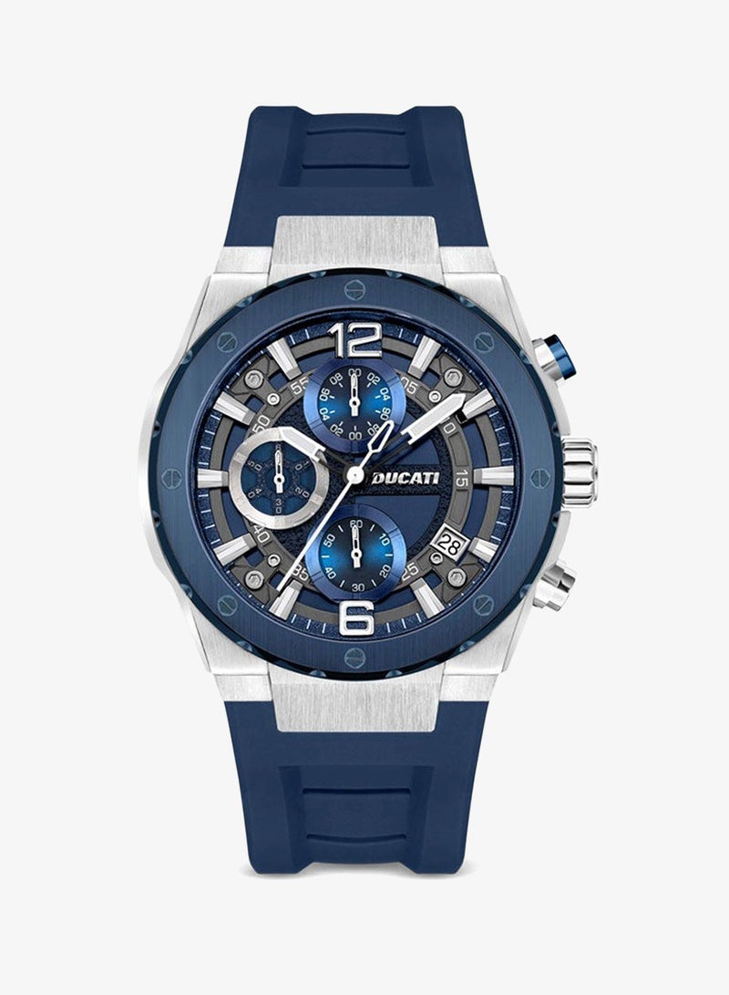 Ducati DT003 Chronograph 43.5mm Men's Watch with Partial Blue See-Through Dial, Silicone Strap - Image 1