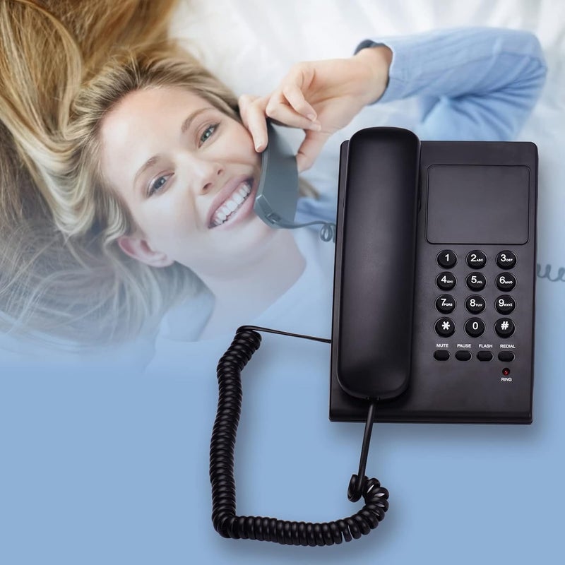 Karlak Wall Mountable Landline Phone with Flash Mute Function for Office Hotel Home Use, Black - Image 2
