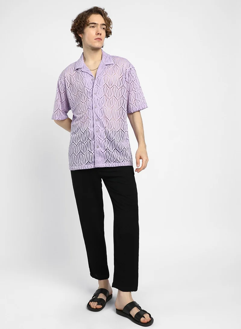 كامبوس سوترا Men's Lavender Boho Knit Oversized Shirt