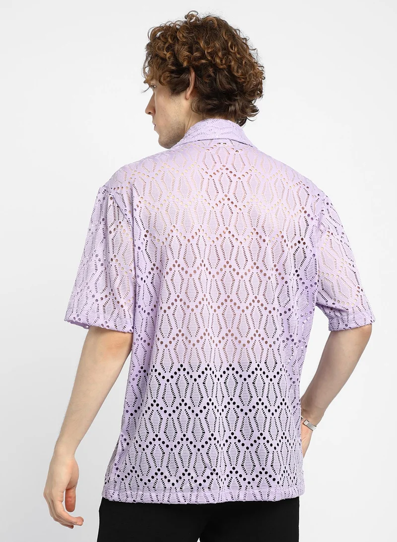 كامبوس سوترا Men's Lavender Boho Knit Oversized Shirt