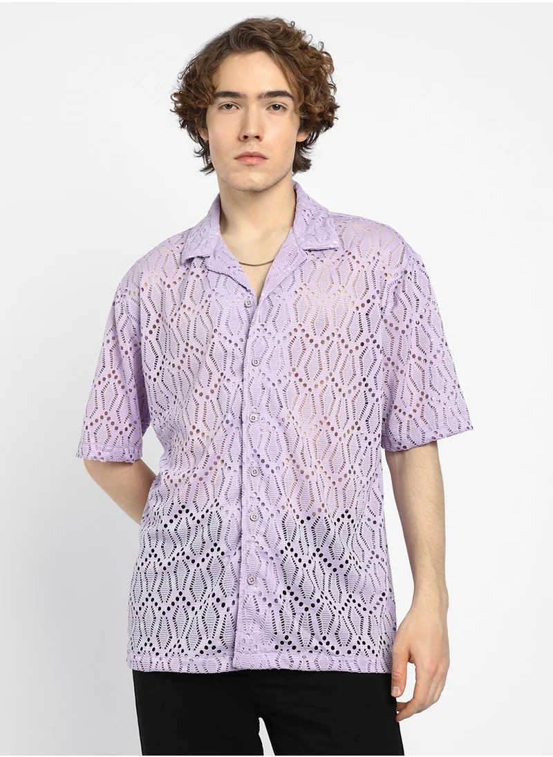كامبوس سوترا Men's Lavender Boho Knit Oversized Shirt