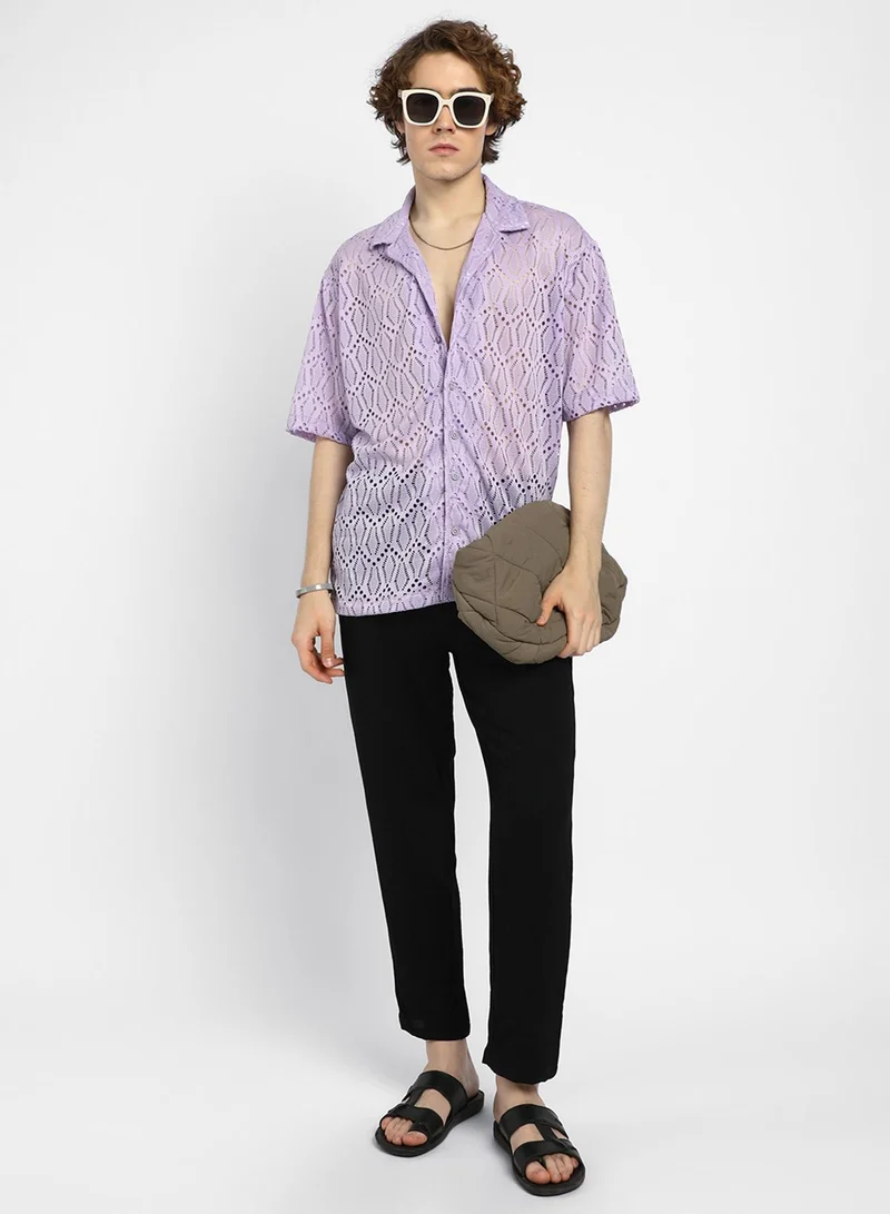 كامبوس سوترا Men's Lavender Boho Knit Oversized Shirt