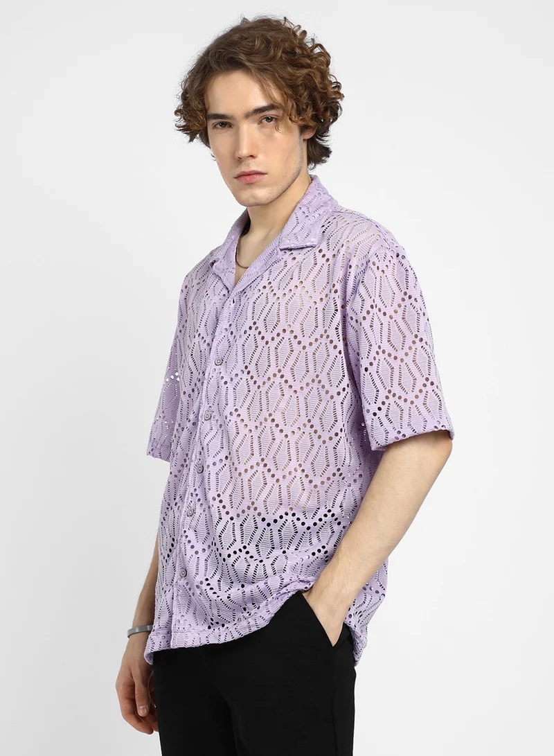 كامبوس سوترا Men's Lavender Boho Knit Oversized Shirt