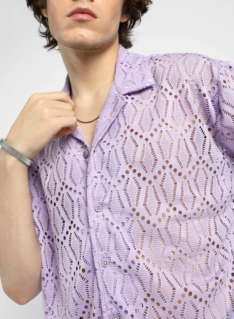 كامبوس سوترا Men's Lavender Boho Knit Oversized Shirt