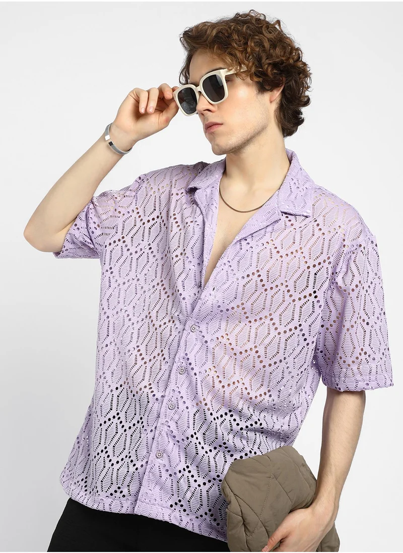 كامبوس سوترا Men's Lavender Boho Knit Oversized Shirt