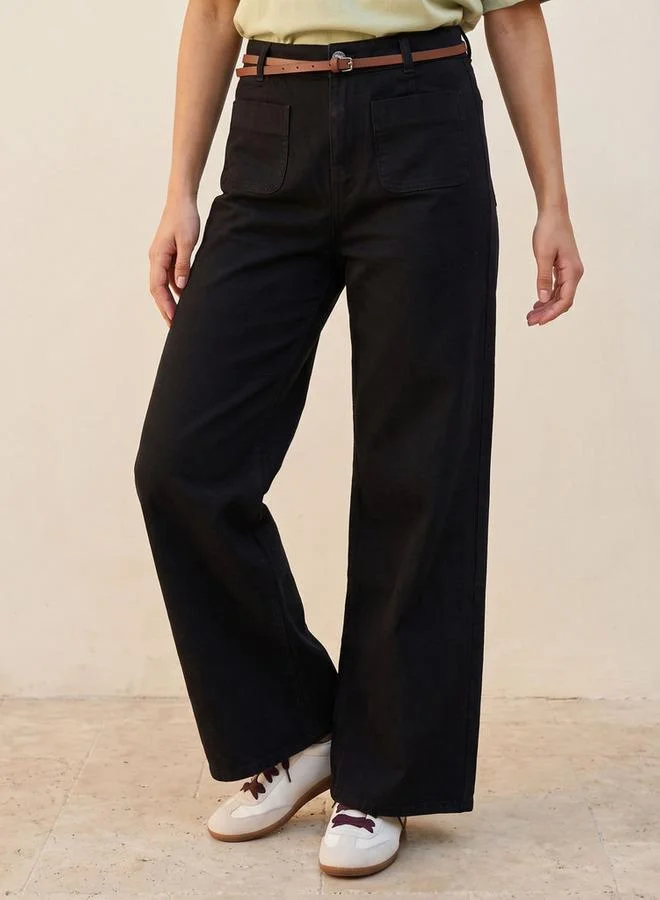 Lee Cooper Lee Cooper Wide Leg Belted Cotton Jeans