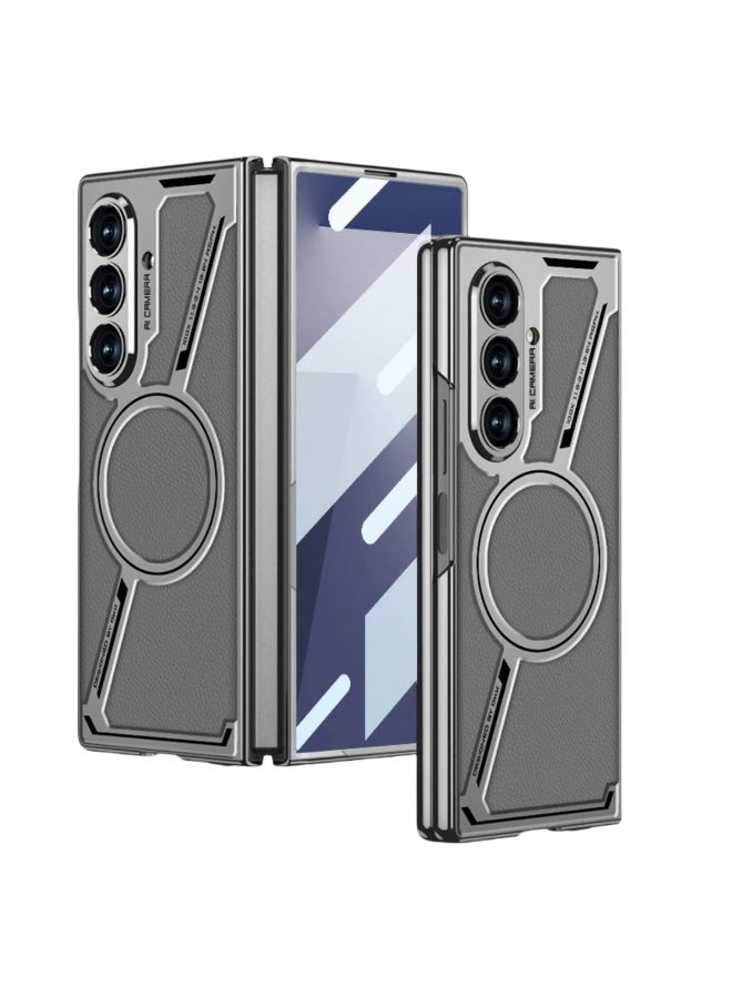 general Magnetic Case Compatible with Samsung Galaxy Z Fold 7, Wireless Charging Precision Hole Protective Leather Case with HD Tempered Glass Film - Image 1