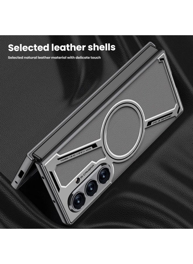 general Magnetic Case Compatible with Samsung Galaxy Z Fold 7, Wireless Charging Precision Hole Protective Leather Case with HD Tempered Glass Film - Image 2