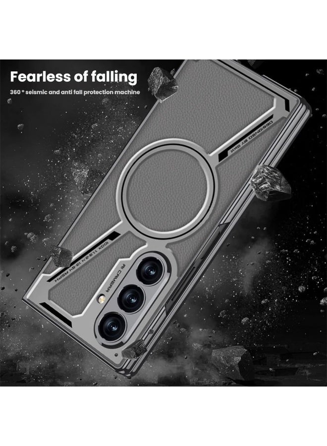 general Magnetic Case Compatible with Samsung Galaxy Z Fold 7, Wireless Charging Precision Hole Protective Leather Case with HD Tempered Glass Film - Image 3