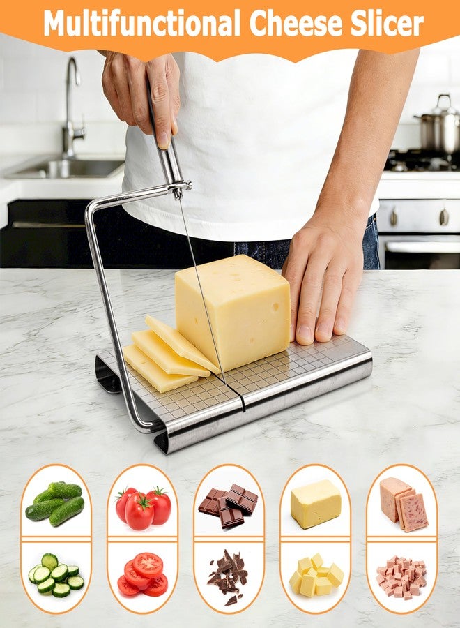 RedCall Cheese Slicer with 4 Piece Cheese Knives Set, Stainless Steel Cheese Cutter with Measuring Grids,Tightness Adjustable Wire Cheese Slicer for Block Cheese, with 5 Extra Wires - Image 3