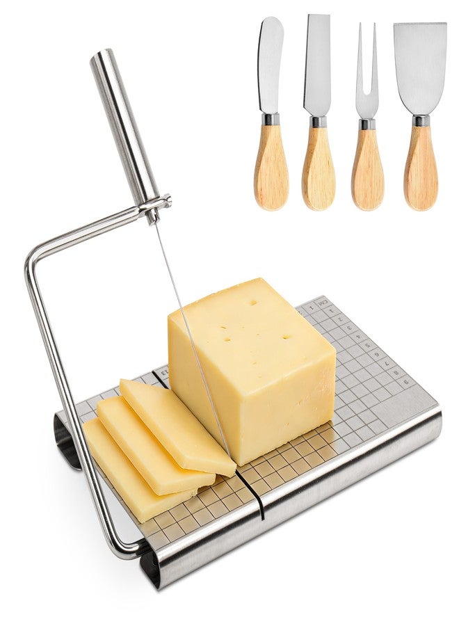 RedCall Cheese Slicer with 4 Piece Cheese Knives Set, Stainless Steel Cheese Cutter with Measuring Grids,Tightness Adjustable Wire Cheese Slicer for Block Cheese, with 5 Extra Wires - Image 1