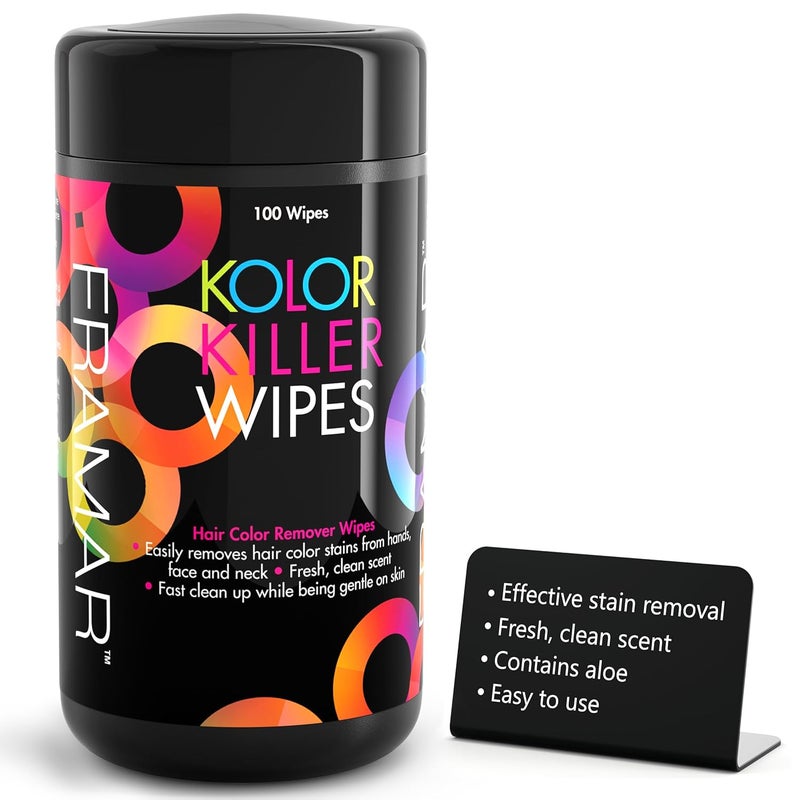 framar مناديل كولور كيلر - مزيل صبغة الشعر للبشرة، مزيل لون الشعر للشعر المصبوغ، لطيف على البشرة، رائحة ممتعة - موزع مناديل يحتوي على 100 مناديل - Image 1