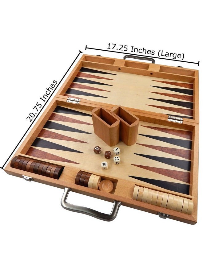 Best Chess Set Duboce Inlaid Walnut, Beech, Sapele, And Bass Wood Backgammon Board Game, Large 17 Inch Set  - Image 3