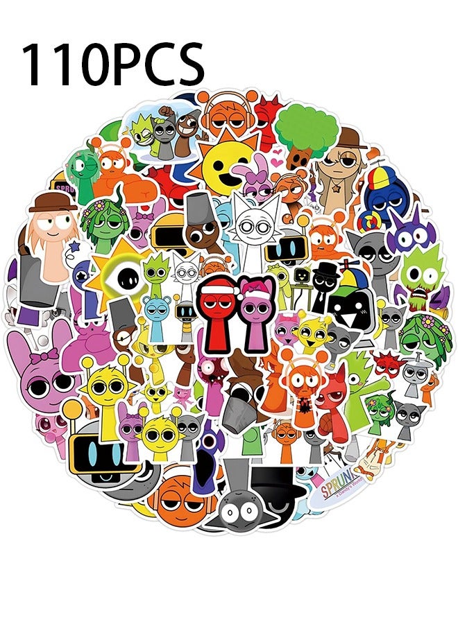 Unewshi 110Pcs Sprunki Stickers for Kids, Waterproof Removable Stickers for Boys and Girls in Water Bottles laptops Phones Guitar Suitcase, Children's Cartoon Game Stickers for Fans Favors (Yellow) - Image 1