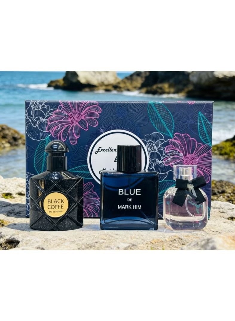 Mark Him Excellence Fragrance Gift Set for Men 3 x 30ml Luxury Long Lasting Cologne Collection Black Coffee, Blue De Mark Him & Floral Scent Travel Size Men's Perfume Set Premium Gift for Him Daily Use & Any Occasion - Image 2