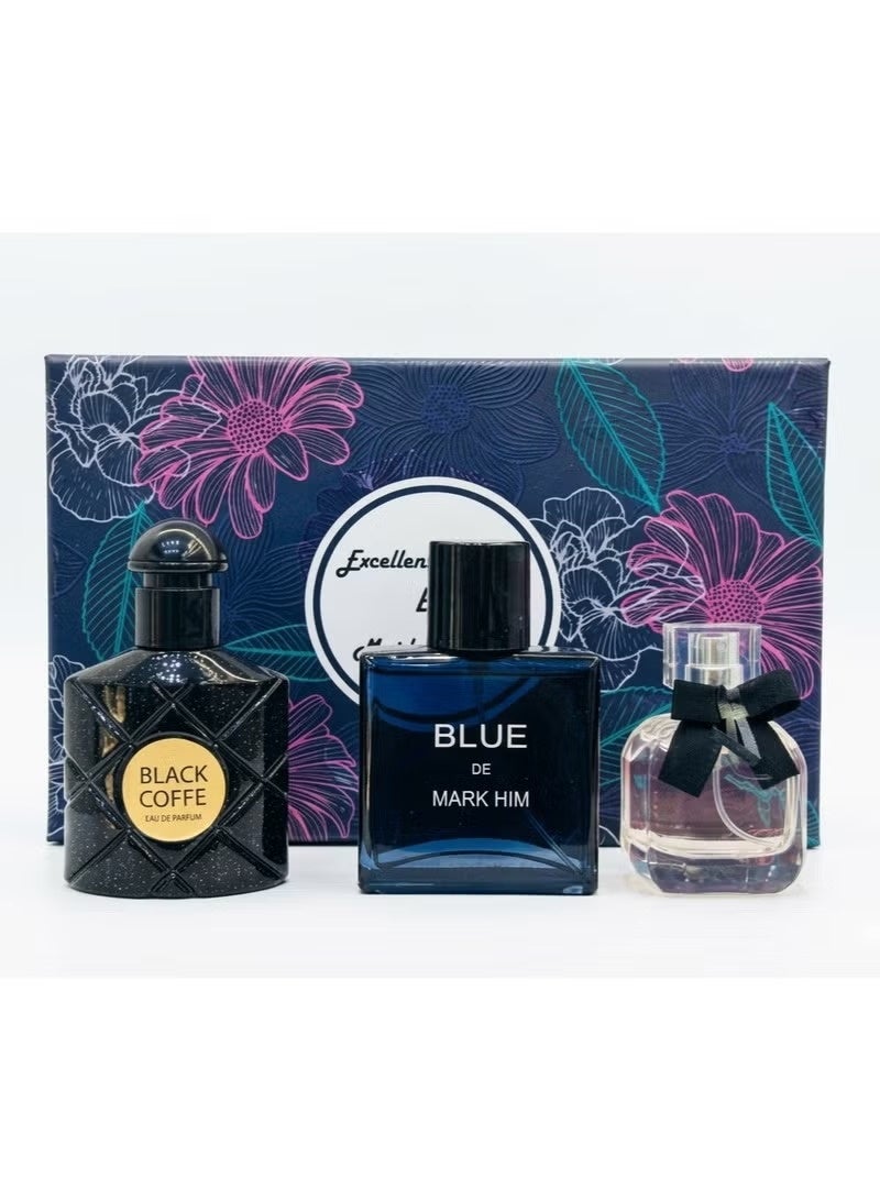 Mark Him Excellence Fragrance Gift Set for Men 3 x 30ml Luxury Long Lasting Cologne Collection Black Coffee, Blue De Mark Him & Floral Scent Travel Size Men's Perfume Set Premium Gift for Him Daily Use & Any Occasion - Image 1