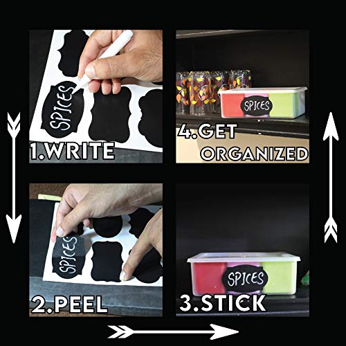 Mantah Chalkboard Label Stickers 96pcs - 9 Assorted Shapes in 3 Sizes with 2 White Chalk Marker, Reusable Waterproof Label for Storage Bin, Food Container, Jars, Containers - Image 2