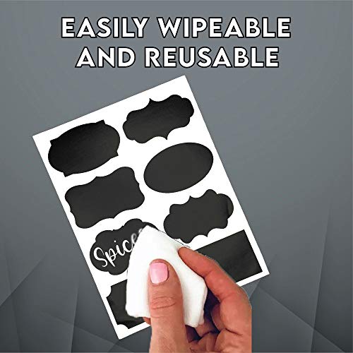 Mantah Chalkboard Label Stickers 96pcs - 9 Assorted Shapes in 3 Sizes with 2 White Chalk Marker, Reusable Waterproof Label for Storage Bin, Food Container, Jars, Containers - Image 4