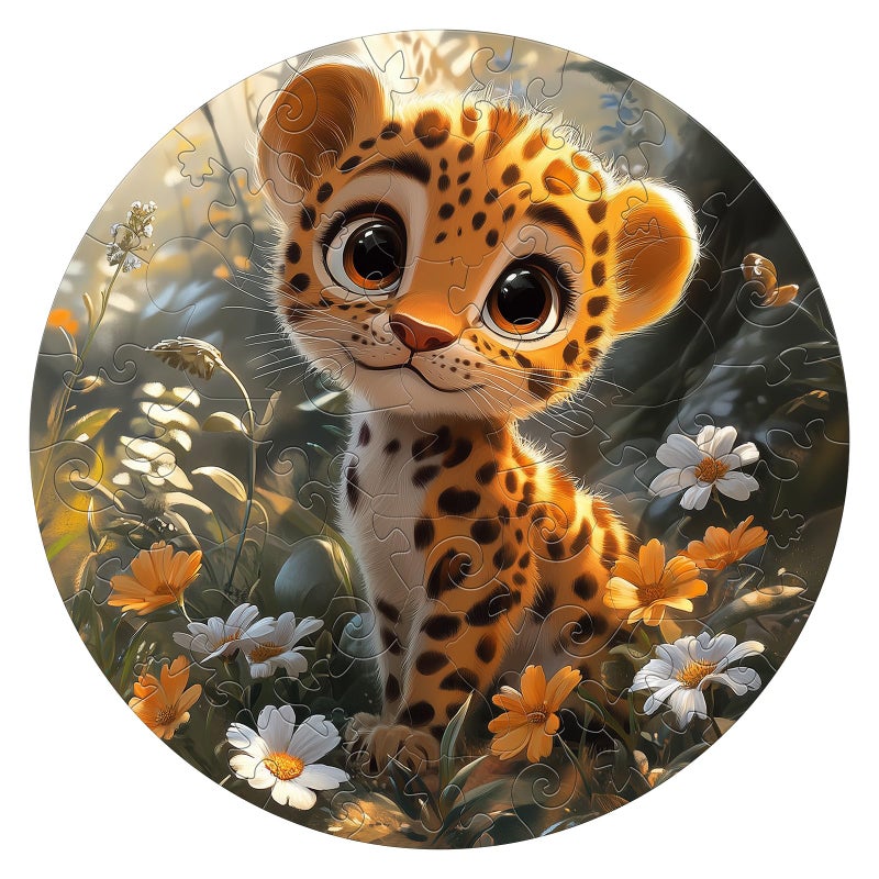 AEEKDOOK 50 Piece Puzzles for Kids Cute Leopard Wooden Puzzles for Kids Ages 46 Kids Puzzle with Unique Animal Shapes Easter Puzzles Gift for Boys and Girls 114 114in - Image 3