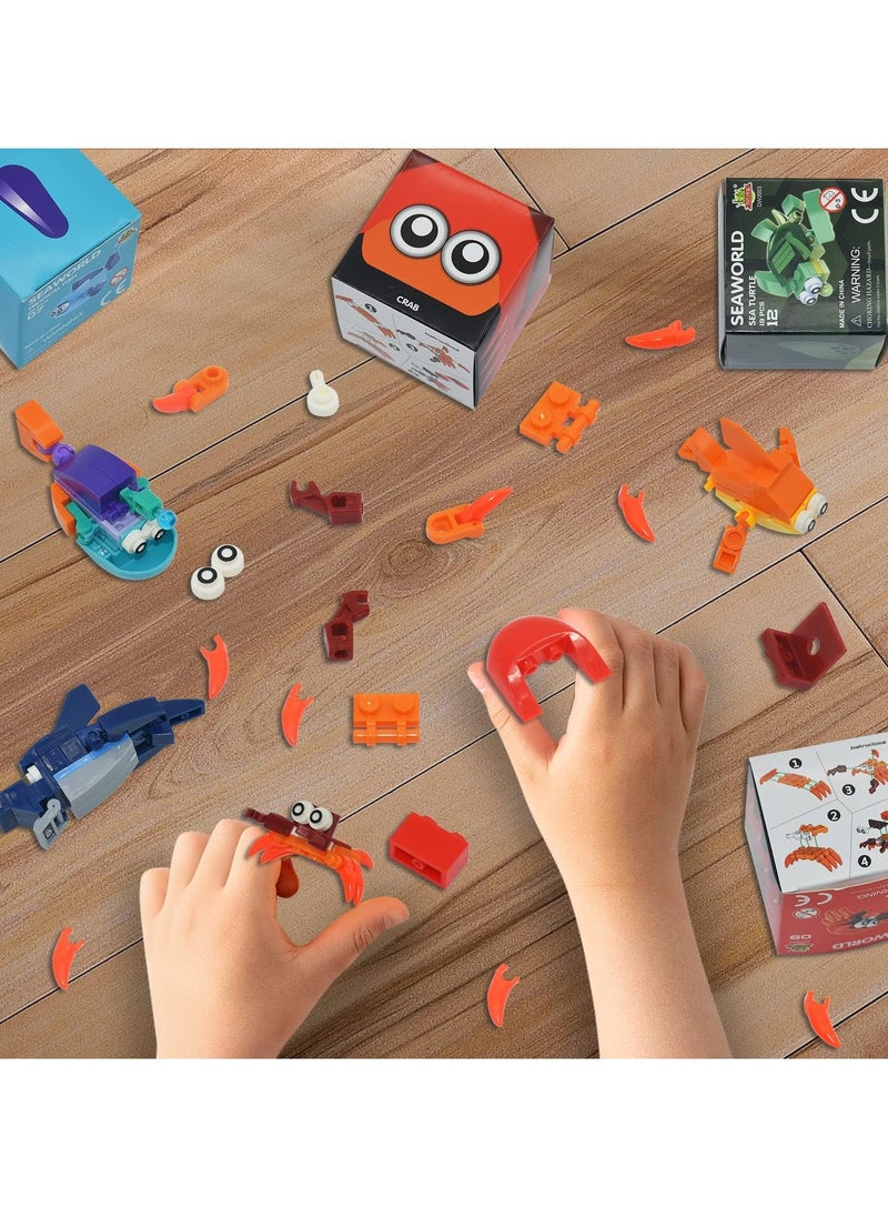 KASTWAVE - 12Pcs Sea Creatures Building Block Set, 12 In 1 Pre Filled Brick Box, Mini Building Block Toy, Building Toy Set, STEM Building Blocks Toy, Classroom Prize Toy, Learning Toy to Develop Fine Motor Skill - Image 1