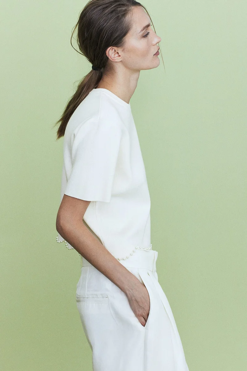 H&M Bead-Embellished Knitted Top