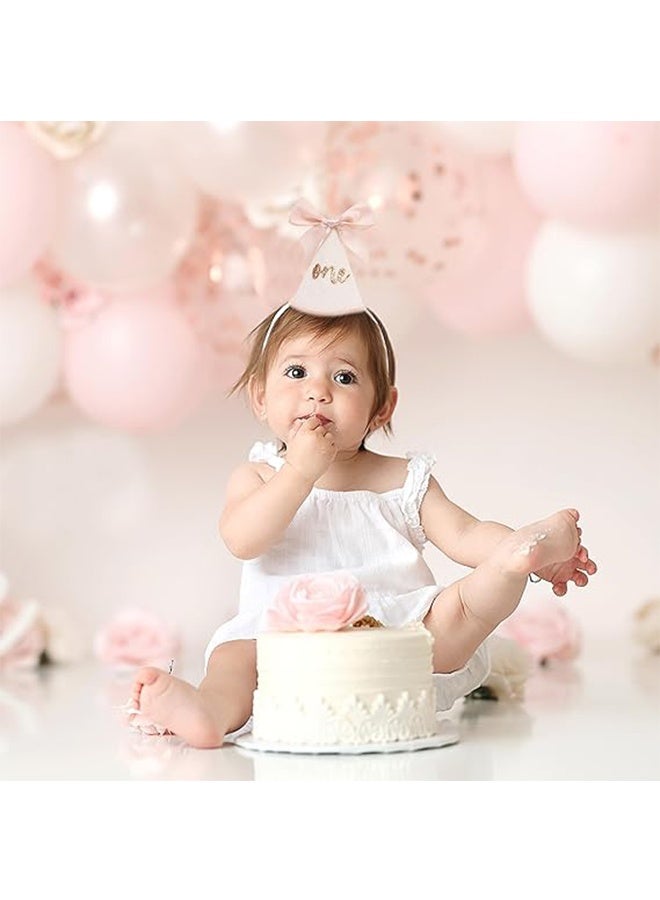 قبعات عيد الميلاد الأول، قبعة عيد الميلاد الأول المرصعة بالترتر مع فيونكة وردية اللون للطفلة، قبعة مخروطية بوهيمية للأطفال الرضع لجلسة تصوير واحتفال بعمر سنة واحدة - Image 5