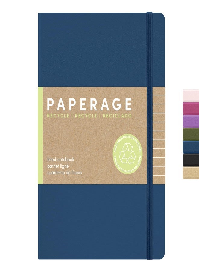 ببرج دفتر ملاحظات PAPERAGE مُعاد تدويره، مُسطّر، (أزرق داكن)، 160 صفحة، متوسط 5.6 بوصة × 8 بوصة - ورق سميك 100 غرام/متر مربع - مُسطّر، غلاف مقوى، دفتر يوميات للعمل والدراسة وتدوين الملاحظات - Image 1